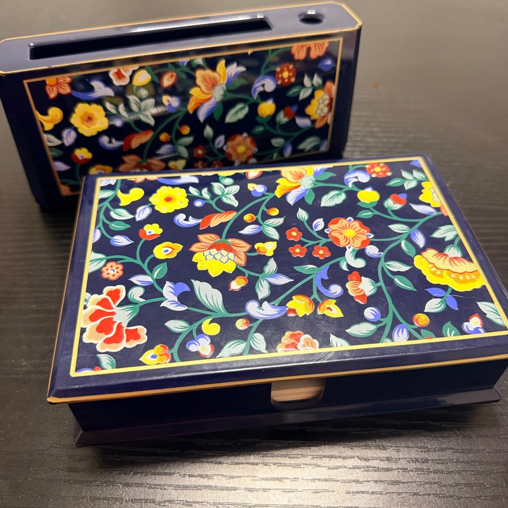 Otagiri Lacquerware Vintage Desk Set Meadow Norman Clifton Floral Japan 2pc